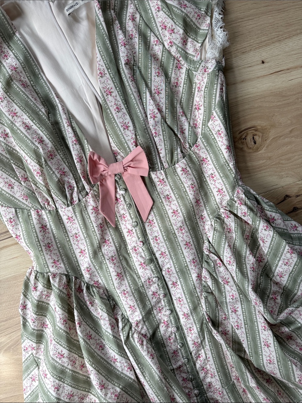 House of CB Green and Pink Striped Floral Mini Dress - Picture 3 of 3